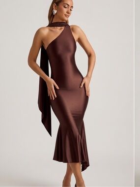 nevali bandeau ruffle detail maxi dress in brown Nevali Bandeau Ruffle Detail Maxi Dress in Ivory main image 1
